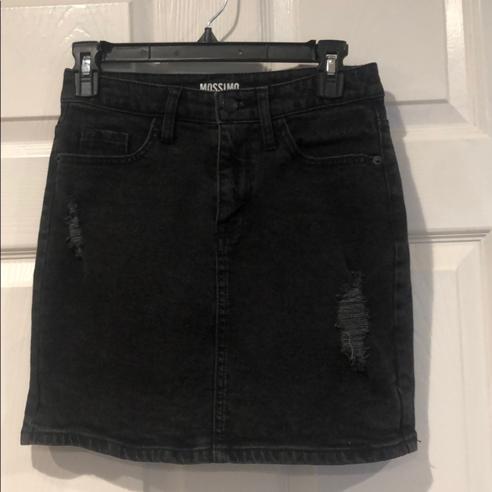 Distressed denim skirt